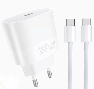 Мережевий зарядний пристрій з кабелем WUW-T86C PD 25W fast charger + USB C to USB C cable set