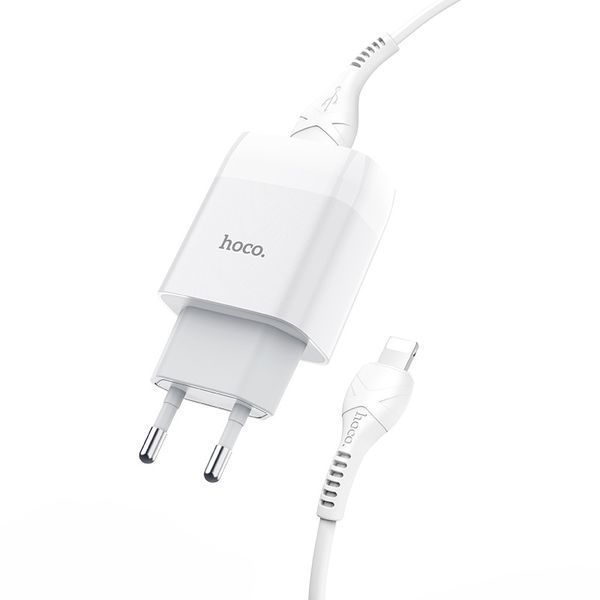 Мережевий зарядний пристрій з кабелем HOCO C73A Glorious dual port charger set (iP)(EU) White