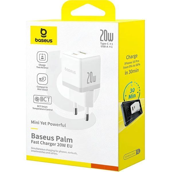 Сетевое зарядное устройство для Baseus Palm Fast Charger C+U 20W EU Moon White