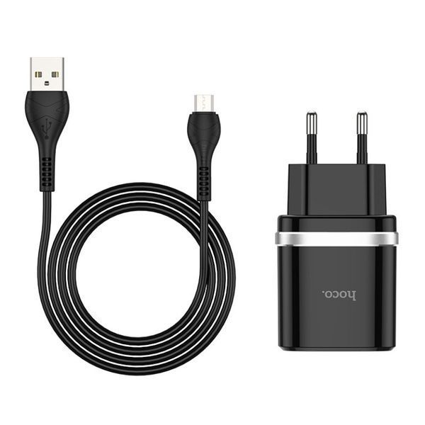Сетевое зарядное устройство с кабелем HOCO C12Q Smart QC3.0 charger set(Micro) 18W Black