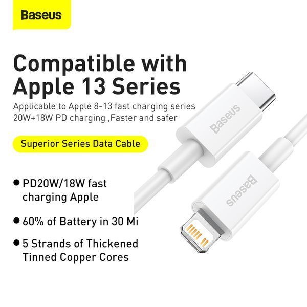 Кабель Baseus Superior Series Fast Charging Data Cable Type-C to iP PD 20W 1.5m White