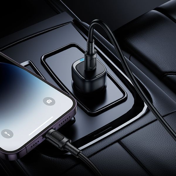 Автомобильное зарядное устройство BOROFONE BZ34A Cloud single port PD20W car charger set (C to iP) Black