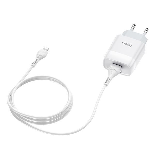 Мережевий зарядний пристрій з кабелем HOCO C73A Glorious dual port charger set (iP)(EU) White
