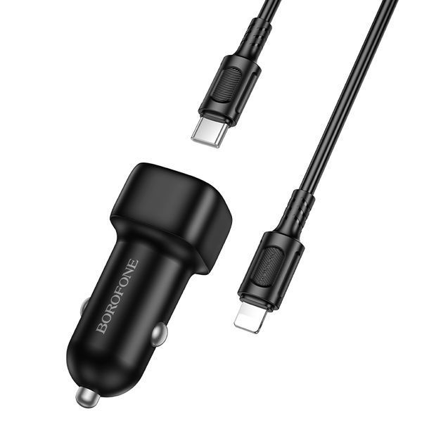 Автомобильное зарядное устройство BOROFONE BZ34A Cloud single port PD20W car charger set (C to iP) Black
