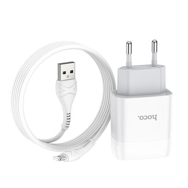 Мережевий зарядний пристрій з кабелем HOCO C73A Glorious dual port charger set (iP)(EU) White
