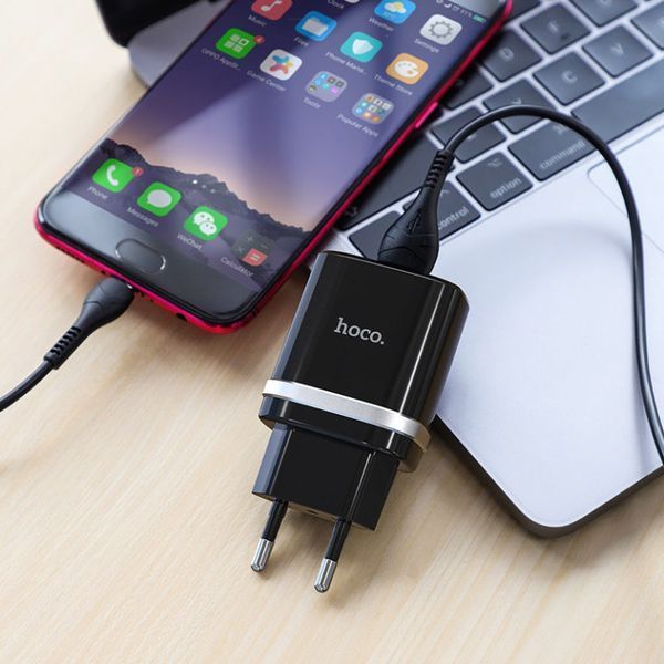 Сетевое зарядное устройство с кабелем HOCO C12Q Smart QC3.0 charger set(Micro) 18W Black