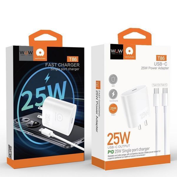 Сетевое зарядное устройство с кабелем WUW-T86C PD 25W Fast Charger + USB C to USB C cable set