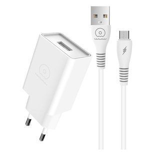 Сетевое зарядное устройство с кабелем WUW-T82 Single USB home charger set micro