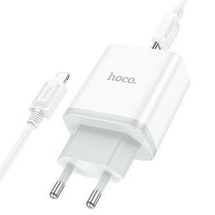 Мережевий зарядний пристрій з кабелем HOCO C104A Stage single port PD20W charger set (C to iP)(EU) White