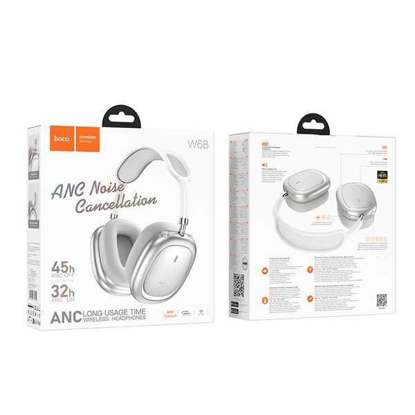 Беспроводные накладные наушники HOCO W68 Calma ANC noise-canceling BT headphones(App) Silver