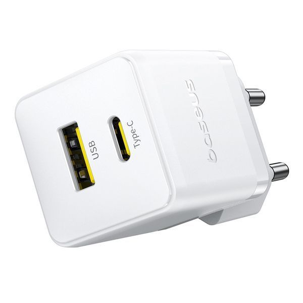Сетевое зарядное устройство с кабелем Baseus Palm Fast Charger C+U 30W EU Moon White (с USB-C 20V/3A)