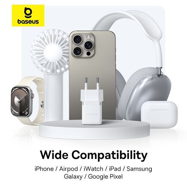 Сетевое зарядное устройство с кабелем Baseus Palm Fast Charger C+U 30W EU Moon White (с USB-C 20V/3A)
