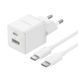 Сетевое зарядное устройство с кабелем Baseus Palm Fast Charger C+U 30W EU Moon White (с USB-C 20V/3A)