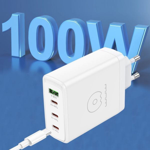 Мережевий зарядний пристрій WUW-C158 1USB 3Type-C + USB A PD100W white