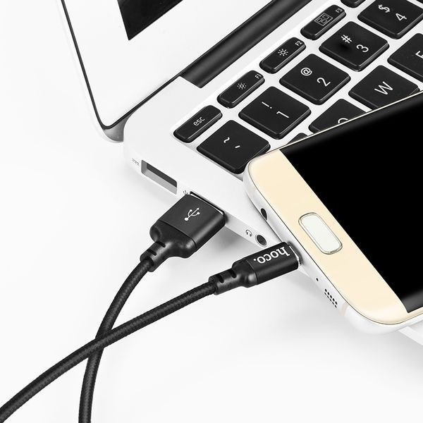 Кабель HOCO X14 USB to Micro 2A, 2m, nylon, алюминиевые подключения, Black