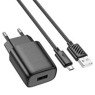 Сетевое зарядное устройство с кабелем HOCO C134A Solid single-port charger set (Micro) (EU) Black