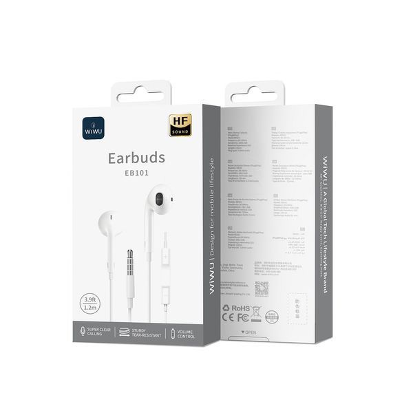 Наушники проводные WIWU EB101 Wired earphone (3.5mm) White