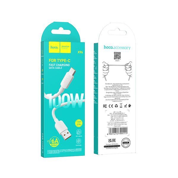 Кабель HOCO X96 Hyper 100W charging data cable Type-C White