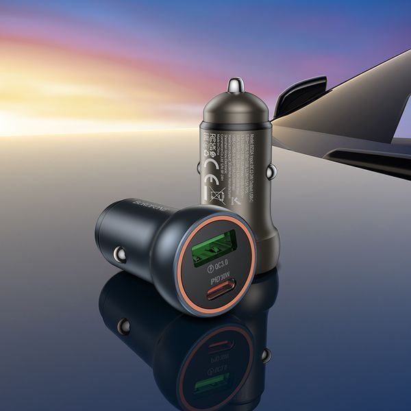 Автомобільний зарядний пристрій BOROFONE BZ32A Fresh PD30W+QC3.0 car charger metal gray