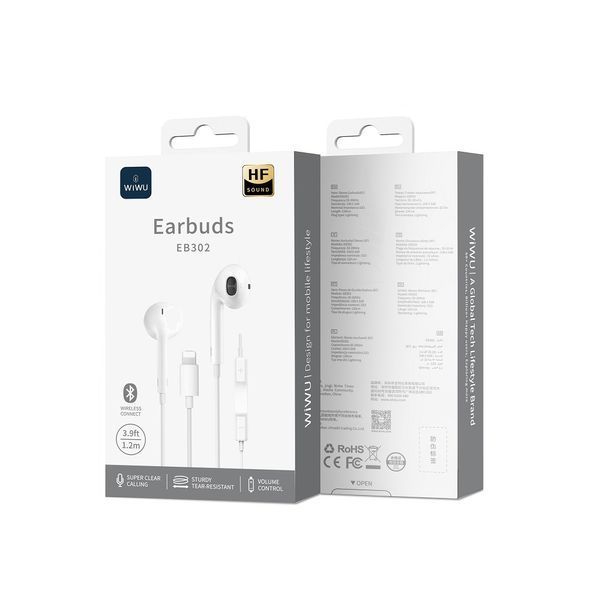Навушники WIWU Lightning Wired Earphone EB302 (bluetoothe mode) White