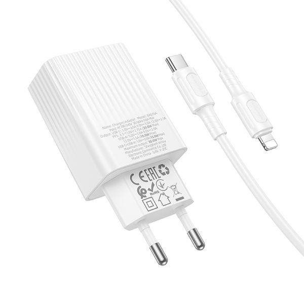 Сетевое зарядное устройство с кабелем BOROFONE BAS76A Source PD30W+QC3.0 charger set(C to iP) White