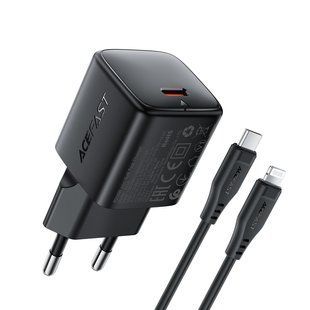 Сетевое зарядное устройство с кабелем ACEFAST A118 PD30W mini GaN USB-C fast charger set (P16) Black