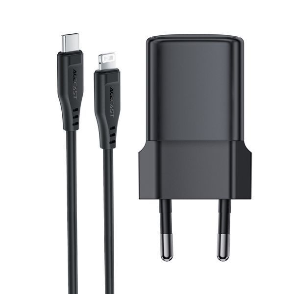Мережевий зарядний пристрій з кабелем ACEFAST A118 PD30W mini GaN USB-C fast charger set (P16) Black