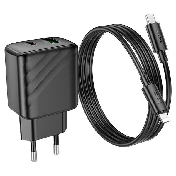 Мережевий зарядний пристрій з кабелем HOCO CS23A Sunlight dual-port PD30W+QC3.0 charger set (C to iP)(EU) Black
