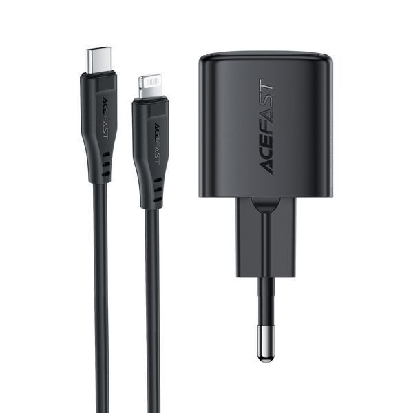 Мережевий зарядний пристрій з кабелем ACEFAST A118 PD30W mini GaN USB-C fast charger set (P16) Black