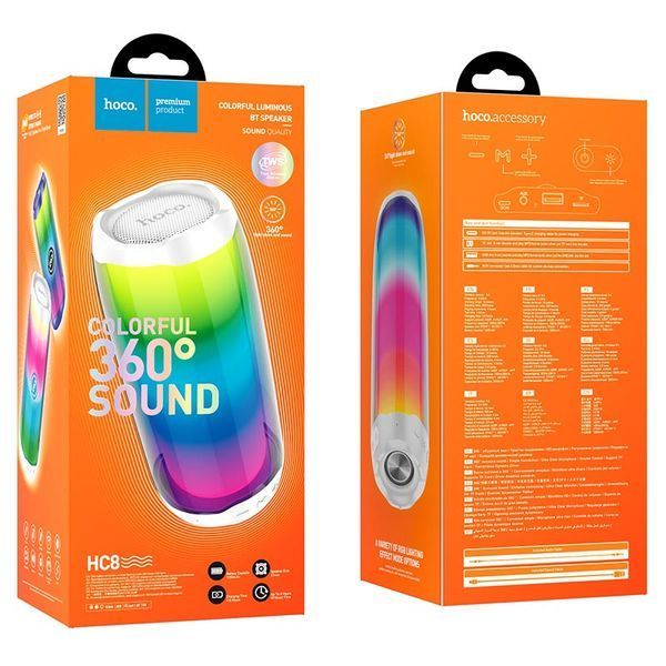 Портативная колонка HOCO HC8 Pulsating colorful luminous wireless speaker, 10W, White