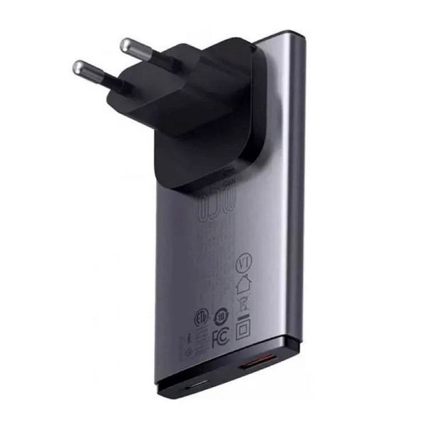 Мережевий зарядний пристрій з кабелем Baseus GaN5 Pro Ultra-Slim Fast Charger C+U 65W Gray((With Mini White Cable C to C 100W(20V/5A) 1m Black)