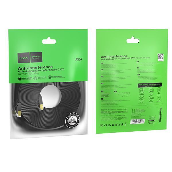 Сетевой кабель HOCO US07 General pure copper flat network cable(L=20M) Black