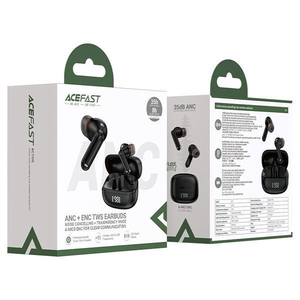 Беспроводные наушники TWS ACEFAST W1 ANC+ENC, IPX4, Black