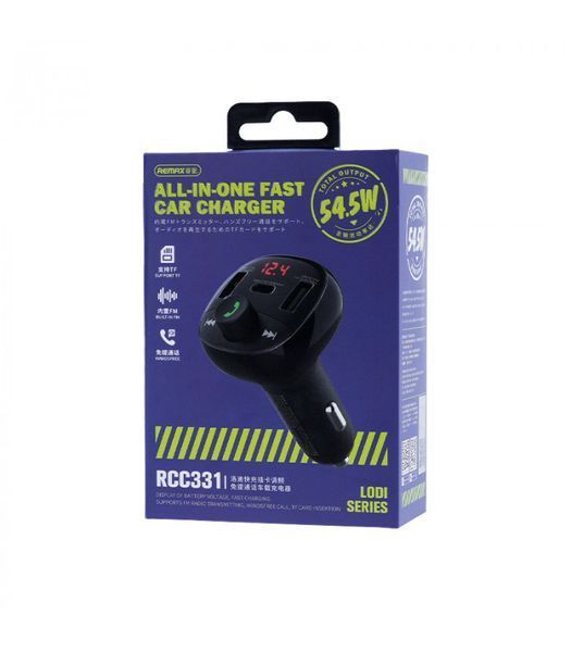 ОЗУ с FM-модулятором REMAX Lodi Series All-in-One 54.5W PD+QC 2A+1C Fast Car Charge RCC331 Black
