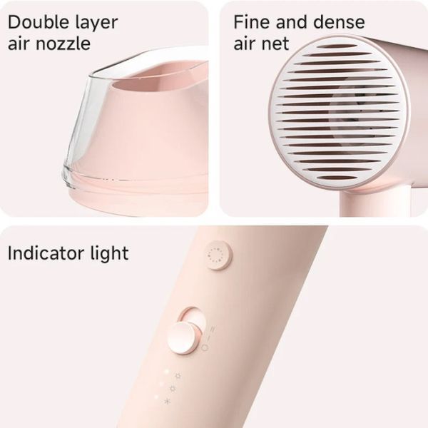 Фен Xiaomi Doco negative ion hair dryer soft and fast dry hair care Pink (Китайська вилка)