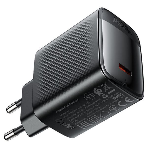 Мережевий зарядний пристрій ACEFAST A112 PD45W GaN single USB-C charger (EU) Black