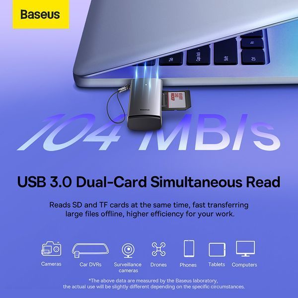 Кардрідер Baseus Lite Series USB-A to SD/TF Card Reader Grey