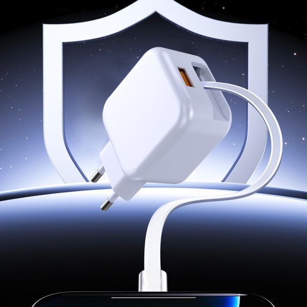 Мережевий зарядний пристрій з кабелем WUW-C268 12W fast charger USB A +retractable 70cm type c Cable