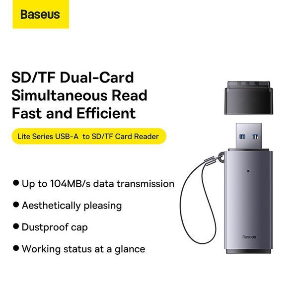 Кардрідер Baseus Lite Series USB-A to SD/TF Card Reader Grey