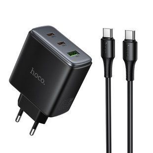 Мережевий зарядний пристрій з кабелем HOCO C160A Upgrade PD65W(2C1A) charger set(C to C) Black