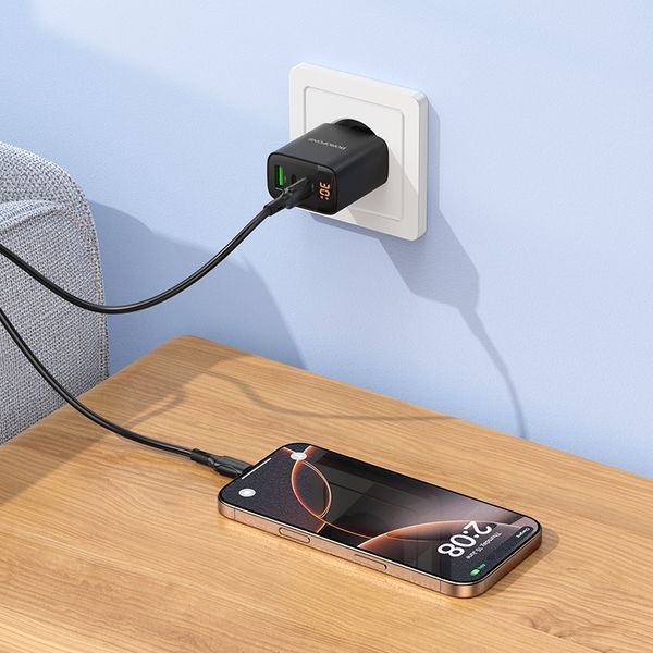 Сетевое зарядное устройство BOROFONE BA98A Ilustre PD30W (2C1A) Charger with digital display (EU) Black