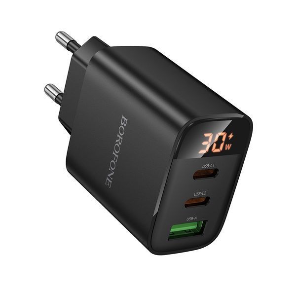 Сетевое зарядное устройство BOROFONE BA98A Ilustre PD30W (2C1A) Charger with digital display (EU) Black