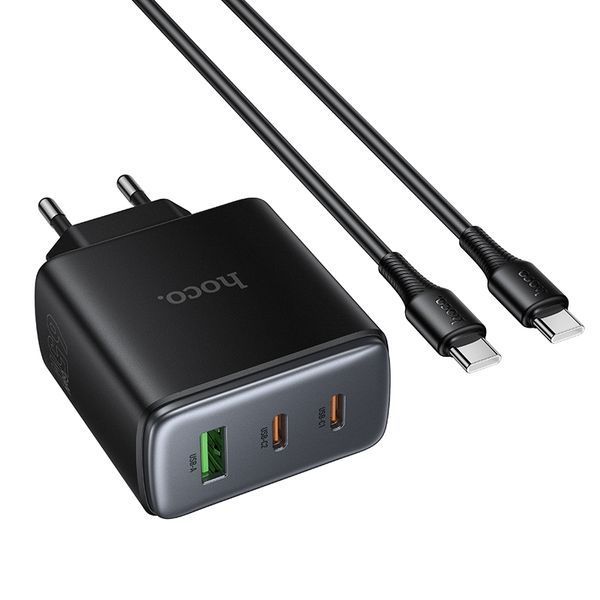 Мережевий зарядний пристрій з кабелем HOCO C160A Upgrade PD65W(2C1A) charger set(C to C) Black