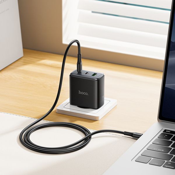 Мережевий зарядний пристрій з кабелем HOCO C160A Upgrade PD65W(2C1A) charger set(C to C) Black