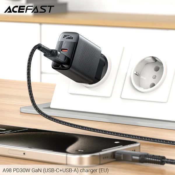 Сетевое зарядное устройство для ACEFAST A98 PD30W GaN (USB-C+USB-A) charger Black