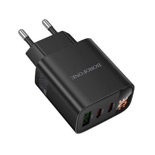 Сетевое зарядное устройство BOROFONE BA98A Ilustre PD30W (2C1A) Charger with digital display (EU) Black