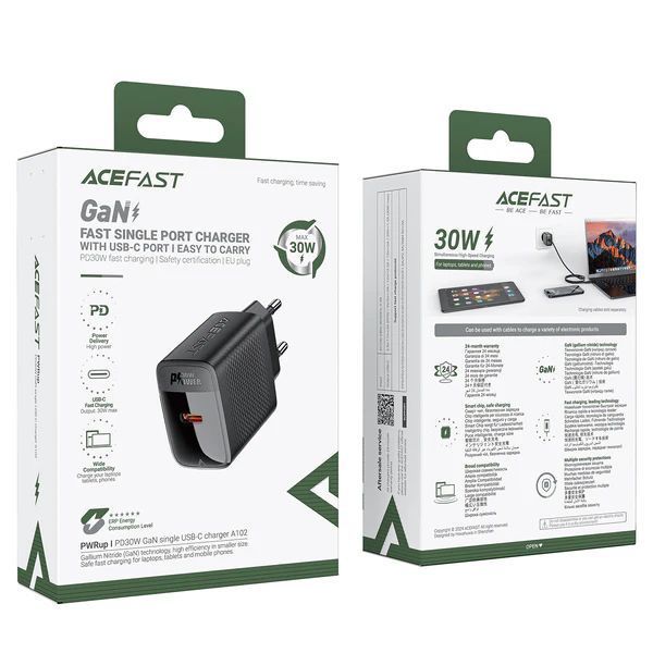 Сетевое зарядное устройство для ACEFAST A98 PD30W GaN (USB-C+USB-A) charger Black