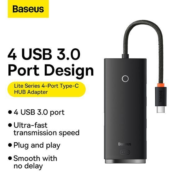 USB-хаб Baseus Lite Series 4-Port Type-C HUB Adapter (Type-C to USB 3.0*4) 25cm Black