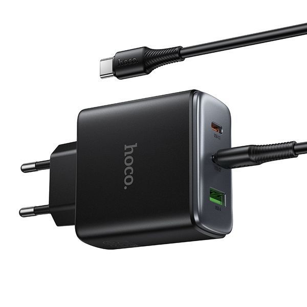 Мережевий зарядний пристрій з кабелем HOCO C160A Upgrade PD65W(2C1A) charger set(C to C) Black