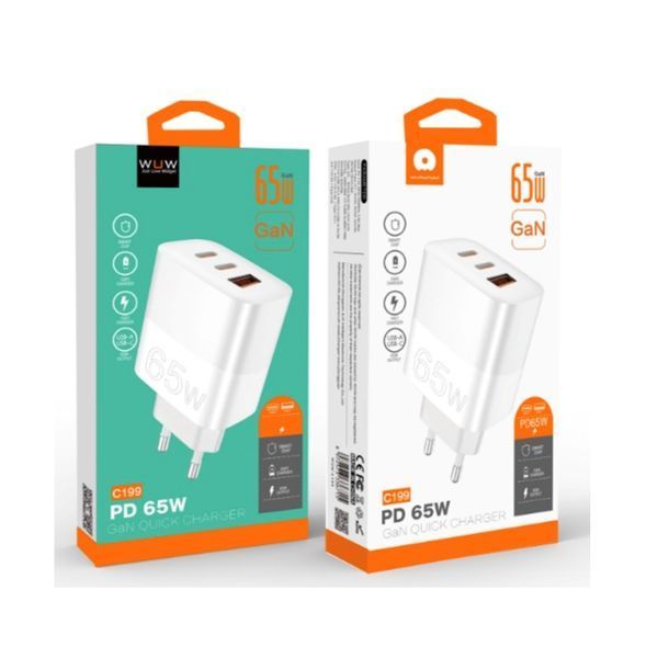 Мережевий зарядний пристрій WUW-C199 PD65W+PD20W+QC18W GaN C white